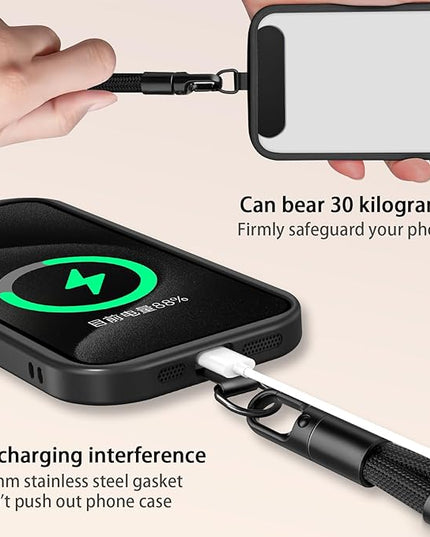 Phone Lanyard 2 Pcs - 1 Phone Wrist Strap, 1 Adjustable Crossbody Cell Phone Lanyard, 2 Metal Pads and 360° Rotating Metal Clips - Skin-Friendly, Universal for Most Phone cases (Black)