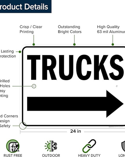 Trucks Right Sign, 18x24 Inches, Rust Free .063 Aluminum, Fade Resistant, Made in USA by My Sign Center
