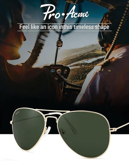 Pro Acme Classic Aviator Sunglasses for Women & Men Glass Lens Metal Frame UV400 Driver Sunglasses