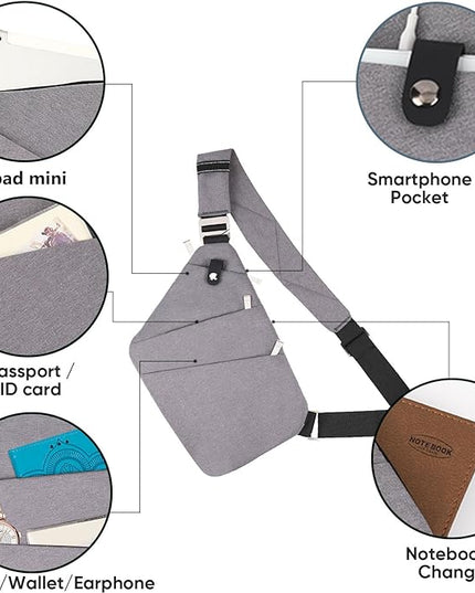 VADOO Sling Bag for Men and Women, Anti theft Crossbody Bag Lightweight Shoulder Chest Bag for Travel Gym