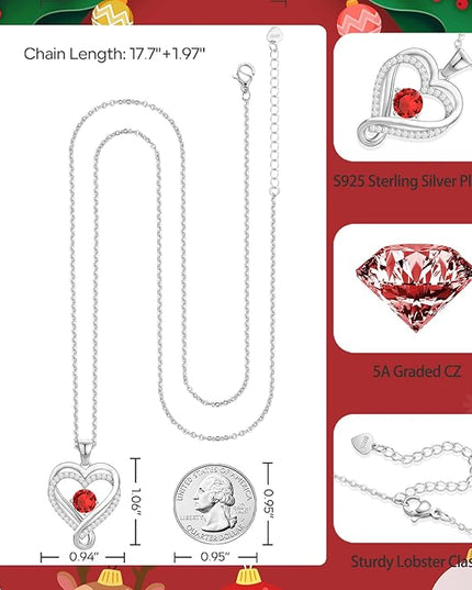 Infinity Love Heart Birthstone Necklace for Women Wife, S925 Sterling Silver Anniversary for Women Wife Birthday Gift for Her Girlfriend Mom Daughters, I Love You Women's Jewelry 18k Rose Gold Filled
