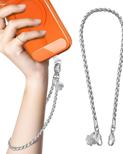 ROCONTRIP Metal Phone Lanyard with Gold Chain Detachable Phone Chain Wristlet with 2 Tether Tabs Universal iPhone Wrist Strap Premium Metal Buckles,Non-Rust,Unbreak iPhone Wristlet For Travel Shopping