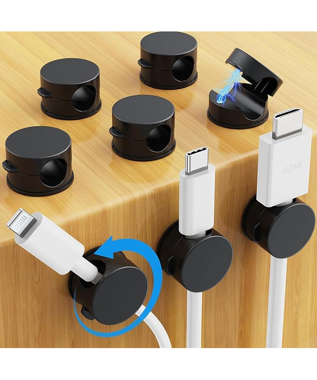 AGPTEK 8 Pack Magnetic Cable Clips, Upgraded 360° Rotatable Cord Holder Clips for Nightstand, Desk Cord Organizer Adhesive Wire Management Home Office Phone Charging Cords USB Cable Keeper (Black)