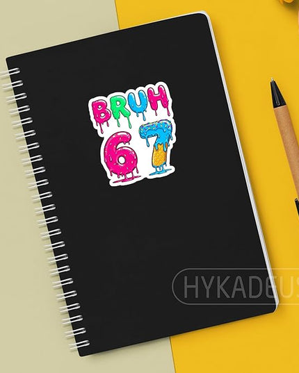 (3Pcs) Bruh 67 Dripping Stickers Funny Six Seven Meme Gen Alpha Slang 6 7 Numbers Vinyl Decals Waterproof for Laptop, Water Bottle, Tumbler, 3" x 2.6"