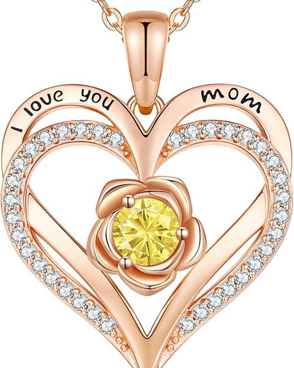 CDE Christmas Gifts for Women S925 Silver Rose Gold Heart Birthstone Necklaces for Women，Ideal Anniversary or Birthday Jewelry Gifts for Wife Girlfriend Her