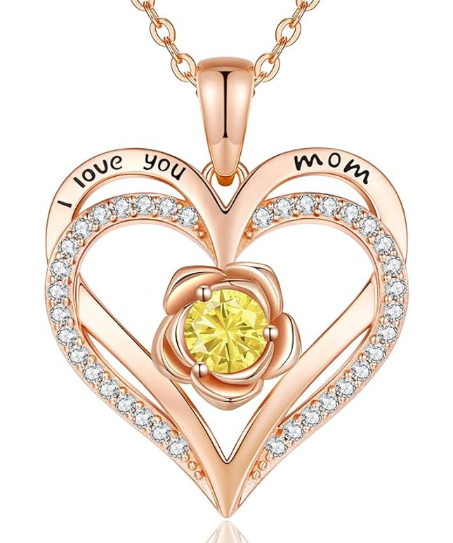 CDE Christmas Gifts for Women S925 Silver Rose Gold Heart Birthstone Necklaces for Women，Ideal Anniversary or Birthday Jewelry Gifts for Wife Girlfriend Her