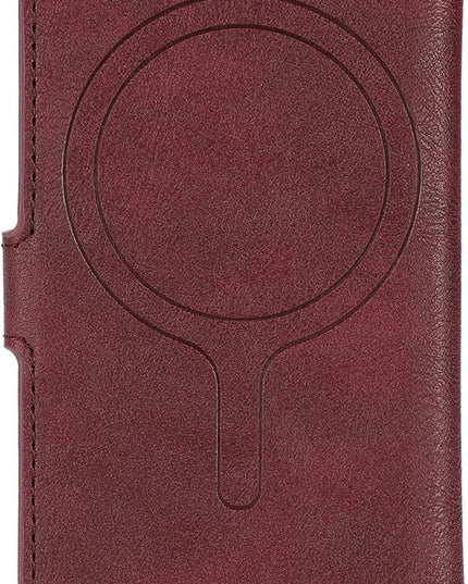 Ultra-Thin Magnetic Wallet Card Holder for iPhone and All MagSafe Protective Cases，Premium PU leather, powerful magnetic closure, stand function, 6 card slots (burgundy)