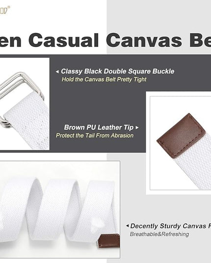 JASGOOD Men Canvas Fabric Belts Casual Web Cloth Belts with Black Double Ring Buckle 2 Pack