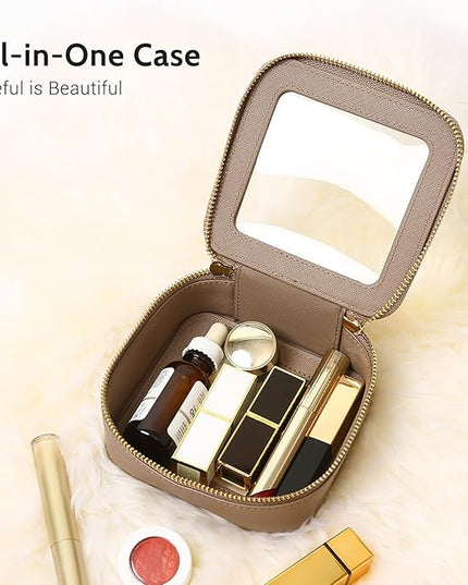 Aveniee Mini Clear Makeup Bag, Small Cosmetic Bags Travel Toiletry Pouch Organizer, TSA Approved Make up Case with Zipper, Car Bag for Essentials,Taupe
