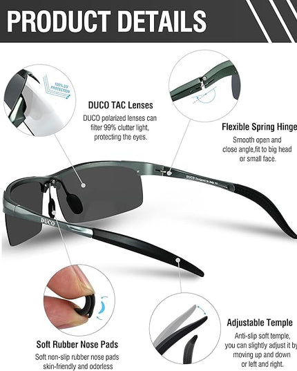 DUCO Mens Sports Polarized Sunglasses UV Protection Sunglasses for Men 8177s