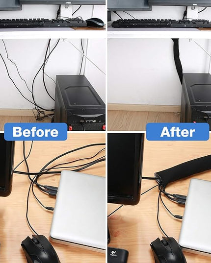 JOTO 2 Pack Cable Management Sleeve, 130" Cord Organizer System with Hook&Loop for TV Computer Office Home Entertainment, Flexible Cable Sleeve Wrap Cover Wire Hider System -Black, 2 Large