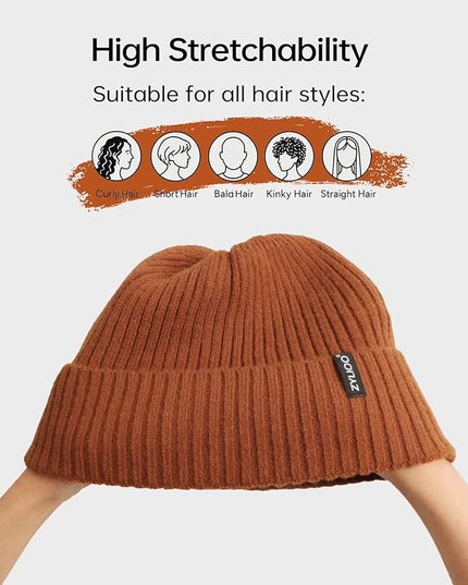 Zylioo Plus Size Fleece Lined Beanie Hat,2XL/XL/L/M/S Thermal Knitted Hat,Winter Warm Lined Snow Hats for Women Men