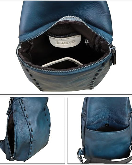 LRTO Genuine Leather Silng Bag for Women and Men Vintage Real Leather Sling Backpack Shoulder Crossbody Bag Chest Purse