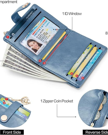 POIUGOYA Slim Wallet for Women,RFID Blocking Bifold Credit Card Holder with Zipper Coin Pocket,ID Window,Keychain