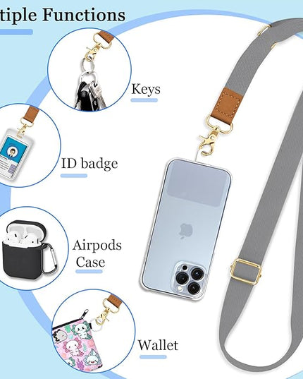 Phone Lanyard Crossbody Wrist Strap, Grey Cell Phone Lanyards for Around The Neck Wristlet Adjustable Strap Solid Color for Keys Case ID Badges Accessories