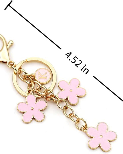 Cute Initial Letter Keyring for Women Girls Nice Flower Keychains for Handbag Backpack