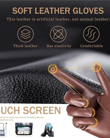 Winter Leather Gloves for Women, Warm Touchscreen Driving Texting Cashmere Lined Gloves…