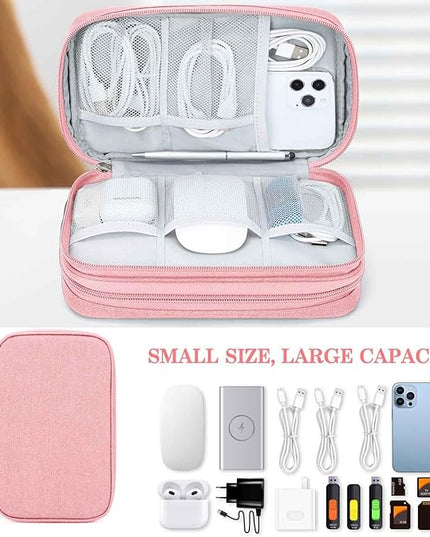 FYY Electronic Organizer, Large Travel Cable Organizer Bag Pouch Electronic Accessories Carry Case Portable Waterproof Double Layers All-in-One Storage Bag for Cable, Cord, Charger, Phone, Pink