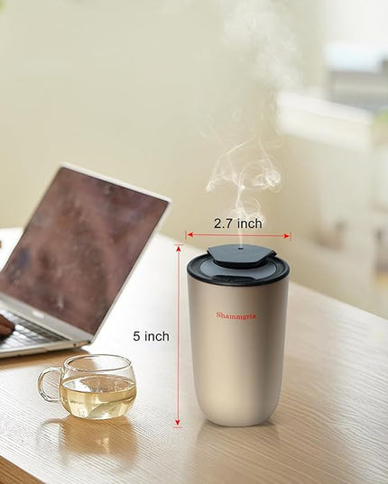 Car Air Diffuser Essential Oil Aromatherapy Scent Diffuser with 3 Mist Levels & LED Lights for Car, Room, Studio, Office- Champagne