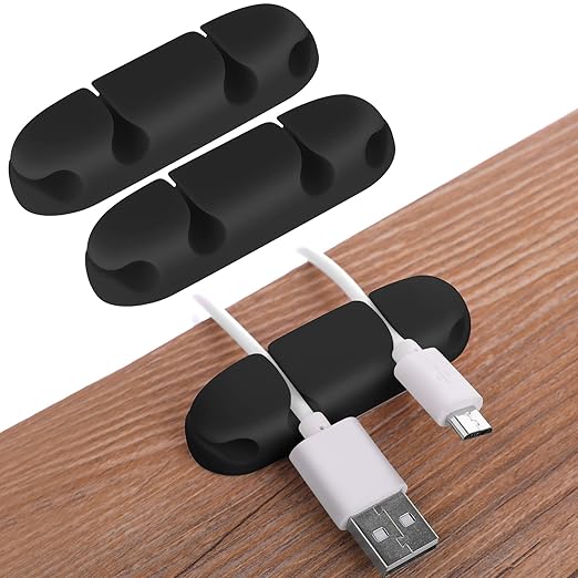 Cable Clips 3PCS Cord Wire Organizer Cable Management Holders 4 Hole Silicone Cable Harness USB Charging Accessory Cable Holder for Office and Home Desk (Black)