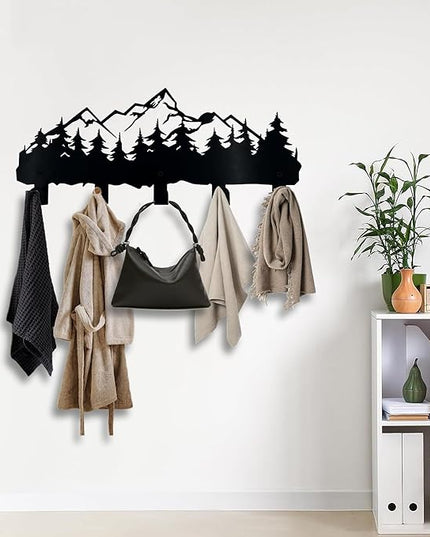 ZORISE Metal Mountain Coat Hooks and Key Holder, Mountain Design Wall Art Decor, Clothes Hat Rack, and Backpack Hanger, Storage Decor for Living Room, Hallway, Office, Kitchen, Entryway, and Bedroom