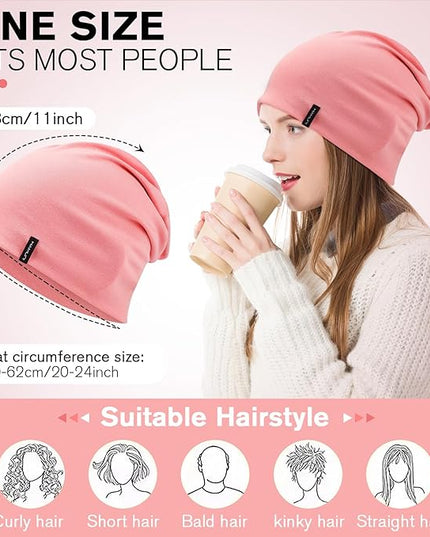 Slouchy Beanie for Women Men Soft Cotton Chemo Hats Double-Layer Warm Beanie Cap for Daily Wear & Transitional Seasons