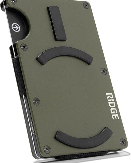 Ridge Wallets for Men Compatible with Magsafe - Slim Minimalist Compact Wallet and Card Holder, RFID Protected Front Pocket Wallets for Men with Integrated Cash Strap (Matte Olive)