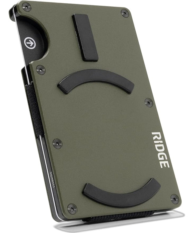 Ridge Wallets for Men Compatible with Magsafe - Slim Minimalist Compact Wallet and Card Holder, RFID Protected Front Pocket Wallets for Men with Integrated Cash Strap (Matte Olive)