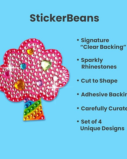 StickerBeans® Rhinestone Stickers – Care Bears 4-Pack, 2” x 2” Each, Unique Sparkly Cut-to-Shape for Collecting, Trading, Decorating Laptops, Phone Cases, Scrapbooks, for Kids, Teens, & Adults