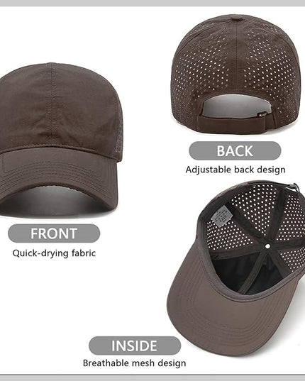 Xinveen Quick Dry Baseball Cap Curved Brim Snapback Hat Laser Cut Mesh Ball Cap Golf Ball Cap for Men Women