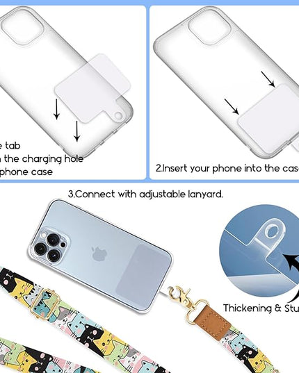 Phone Lanyard Crossbody Strap, Cute Cat Cell Phone Lanyards for around the Neck Wristlet Wrist Strap Adjustable for Keys Case ID Badges Accessories Travel Essentials