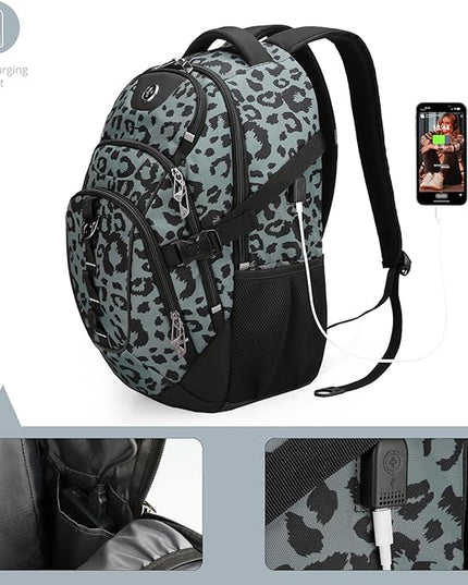 Swissdigital Laptop Backpack with USB Charging Port, Travel Backpack Fits 15.6 inches Computer, 31L Backpack for Men, Gray Leopard | SD803-101