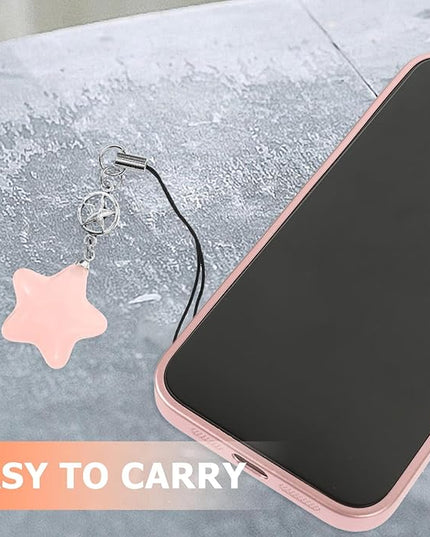 Cute Plastic Star Charm Phone Pendant Keychain Braided Rope Hanging Decoration for Keys Bags Backpacks and Phones Lightweight and Wear-resistant Pink Star Accessory