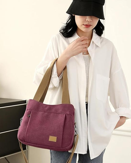 Sunshinejing Women's Canvas Purse Small Shoulder Tote Work Crossbody Bag Multi-pocket Handbag