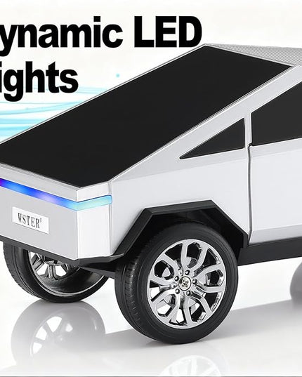 Futuristic Truck Model Bluetooth Replica Speaker with LED Display Screen – Considerate Gift for Car Design Fans & Audio Users, TWS Stereo, FM, USB/TF Playback, LED Headlights, Built-in Mic (Silver)