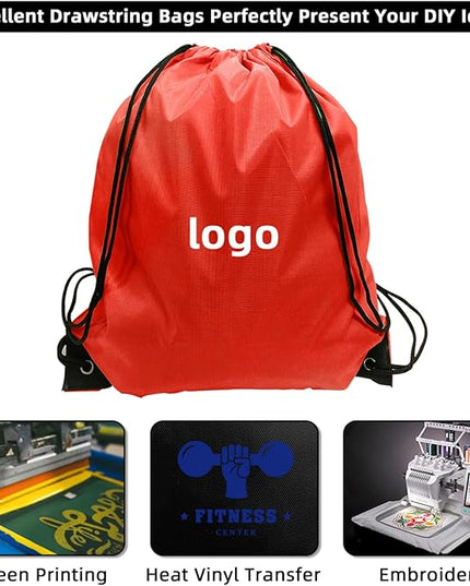 GoodtoU Nylon Drawstring Bags - Bulk 48Pcs Red Cinch Sack Gym Backpack for Sport, Traveling, Team