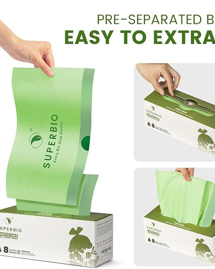 SUPERBIO 8 Gallon Compostable Drawstring Kitchen Waste Bags,30.3 Liter, 30 Count, 1 Mil,Heavy Duty Food Waste Bags, BPI, Seedling and OK compost INDUSTRIAL