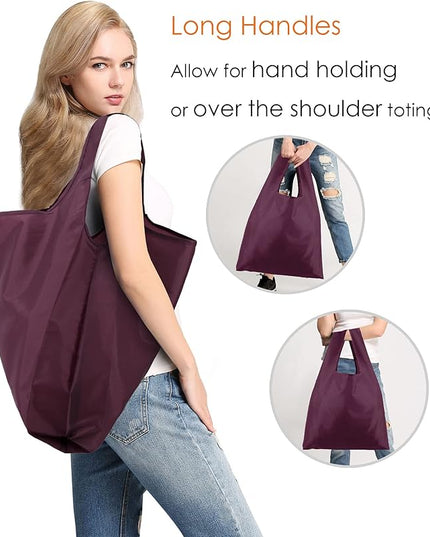 BeeGreen Burgundy Reusable Shopping Bags Wholesale Wine Red Reusable Grocery Bags Bulk Foldable-Machine Washable with Zipper Storage Pouch 20 Pieces