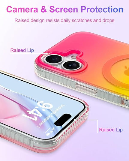 Aesthetic Case for iPhone 17 Case for Women Girls [Compatible with Magsafe] Cute Girly Trendy Glitter Sparkly Rainbow Magnetic Protective Phone Cover, Matte Iridescent Red & Yellow