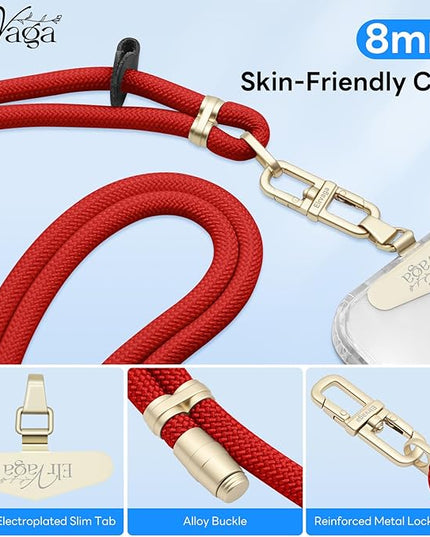 Adjustable Anti-Theft Phone Lanyard Neck & Crossbody Strap with 0.2mm Metal Tab & Comfort-Fit 8mm Rope(Tangerine)