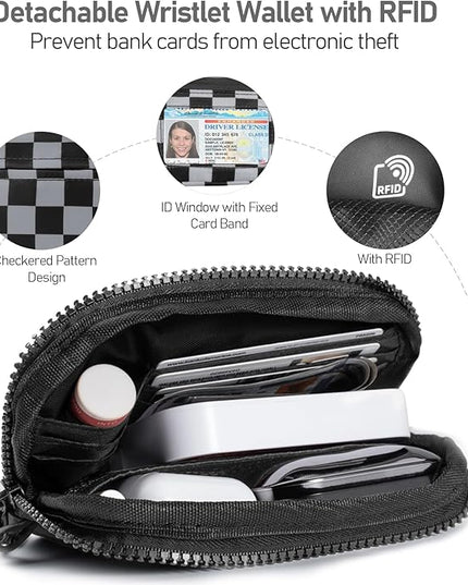 Clip and Go Strap for Phone with Wallet Crossbody Phone Lanyard and Detachable Checkered Bag with ID Window and RFID Pouch for Daily Travel.