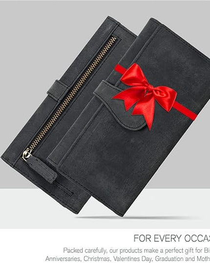 Real Leather Women Wallet Leather with RFID Blocking -Trifold Card Holder Designer Ladies Clutch with ID Window Wallets