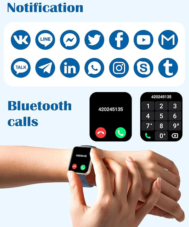 RUIMEN Smart Watches for Women Men (Answer/Make Calls) Compatible with iPhone/Android Phones, 1.85" HD Screen Fitness Tracker Heart Rate Monitor 100+ Sports Tracker Watch Waterproof (Blue)