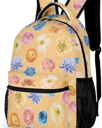 Fashion Orange Floral Backpack Lightweight Large Capacity Laptop Daybag for Travel Work