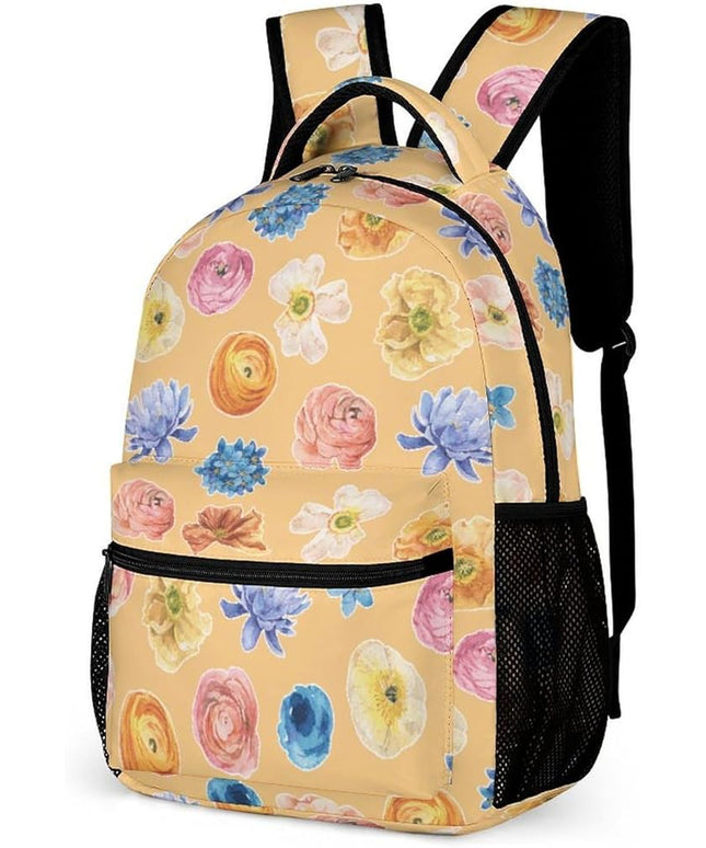 Fashion Orange Floral Backpack Lightweight Large Capacity Laptop Daybag for Travel Work
