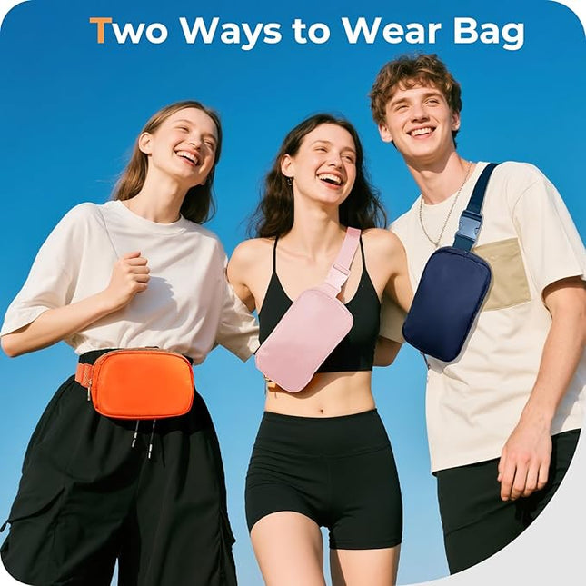 Cwualo Belt Bag Zipper Fanny Pack Crossbody Bags for Women,Fashion Nylon Waist Packs, Water Repellent Two Way wear with Adjustable Strap Gifts for Teenage Girls Women Men(pink)