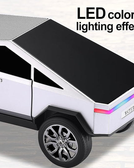 Solar-Powered car-Shaped Bluetooth Speaker, Portable Wireless Stereo, high-Definition Sound Quality, TWS Dual-Ear Pairing, Truck-Shaped Speaker, Suitable for Home, Office and Gift (Silver)