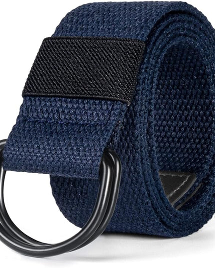 maikun Mens & Womens Canvas Belt with Black D-ring Buckle 1 1/2" Wide Solid Color Fabric Belt for Men