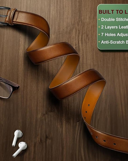 KEMISANT Men Belt 2Pack – Genuine Leather Belt for Men Dress Casual Golf Jeans 1 3/8"