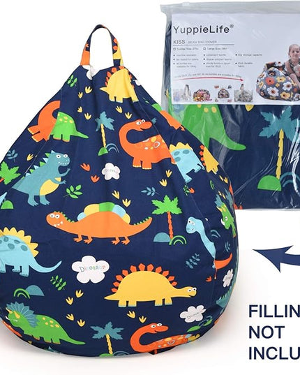 YuppieLife Kids Storage Bean Bag Cover（No Filling）Toy Organizer|Carrying Handle Sofa|Available for Kids and Teenager|Cuddle Chair|Machine Washable and Durable（27“,Dinosaur）